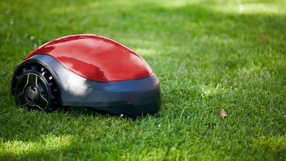 Robotic lawnmower on grass