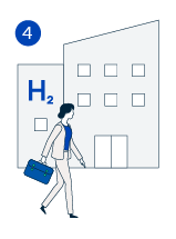 Illustration: Frau mit Aktentasche vor einem Bürogebäude