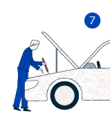 Illustration: Mann arbeitet an einer offenen Motorhaube eines Autos
